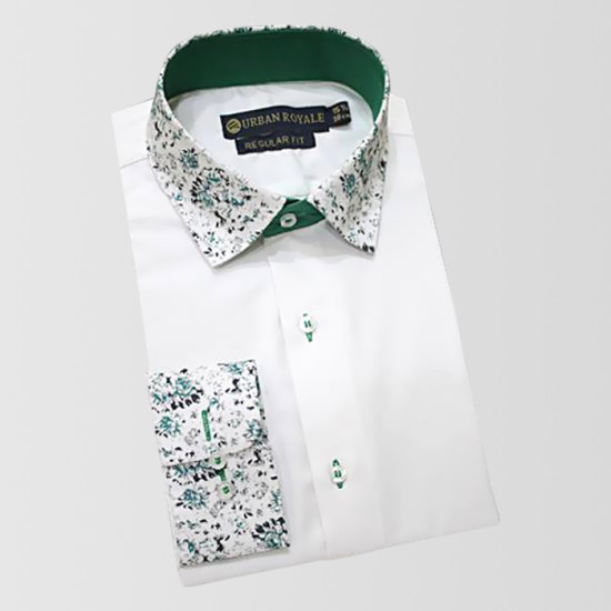 White With Green Texture Fabric Contrast Shirt White With Green Texture Fabric Contrast Shirt
